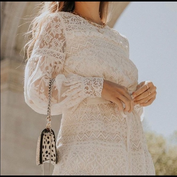 Spell Dawn Lace Belted Dress. Size Large. In Cream